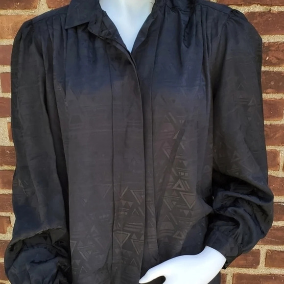 Vintage Ship N Shore black button down blouse 14 - Picture 4 of 9